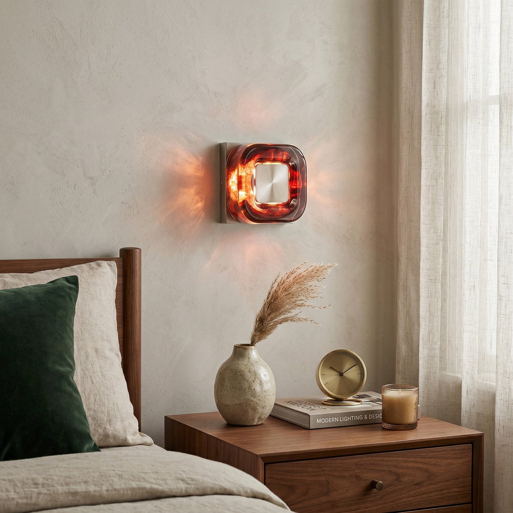Amber Resin Wall Sconce with Square Iron Backplate