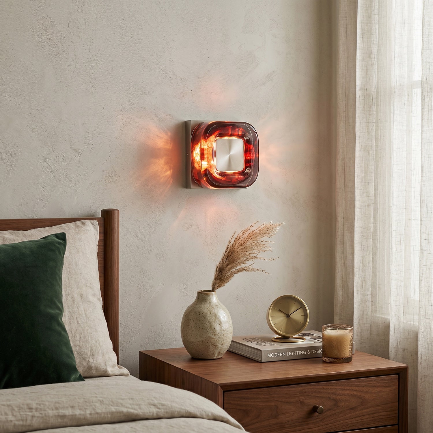 Amber Resin Wall Sconce with Square Iron Backplate