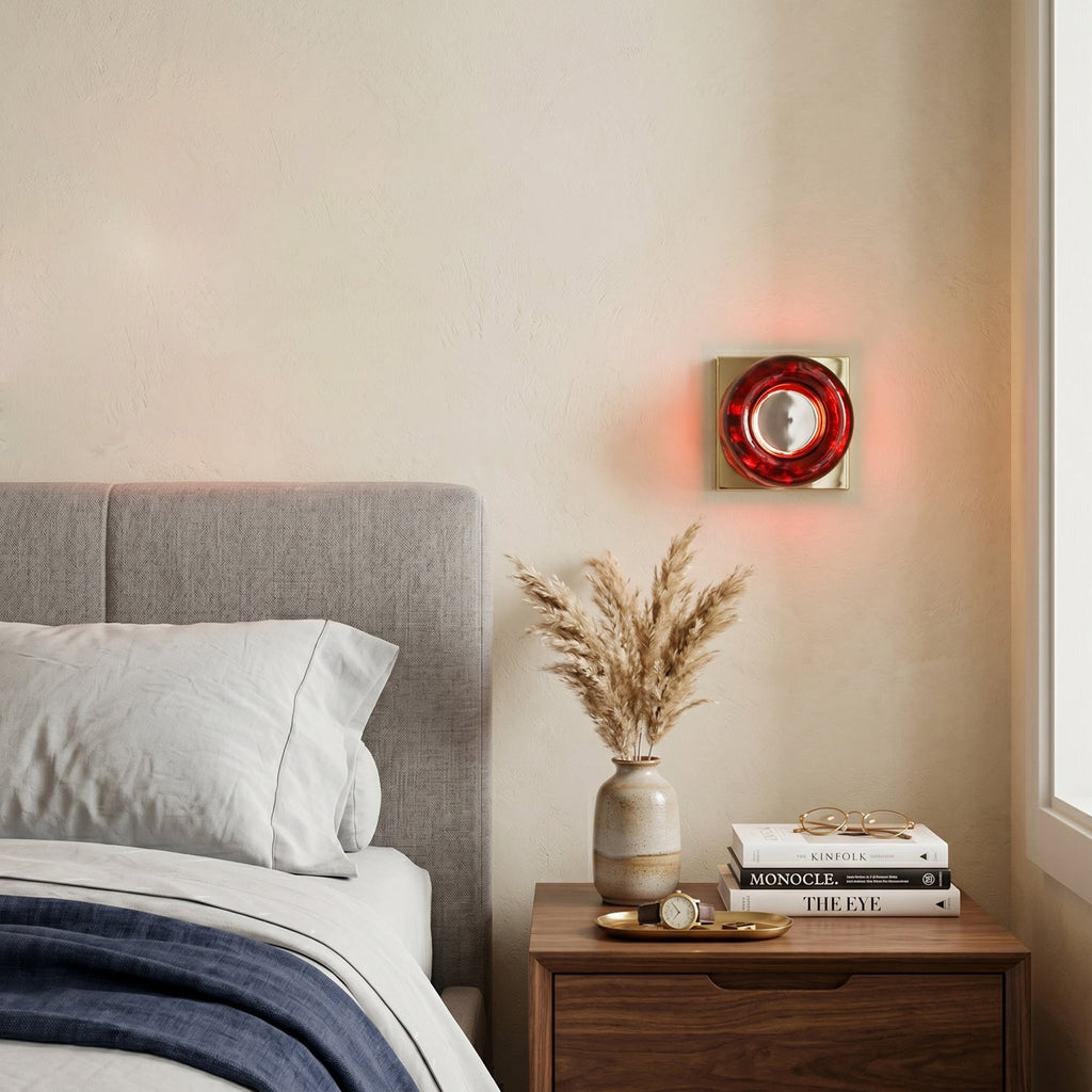 Amber Resin Wall Sconce with Square Iron Backplate