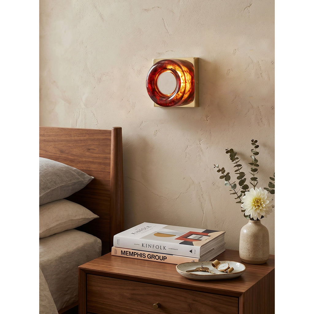 Amber Resin Wall Sconce with Square Iron Backplate