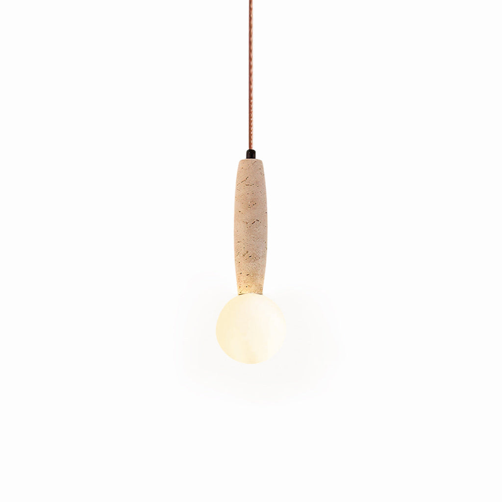 Travertine & White Glass Globe Pendant Light