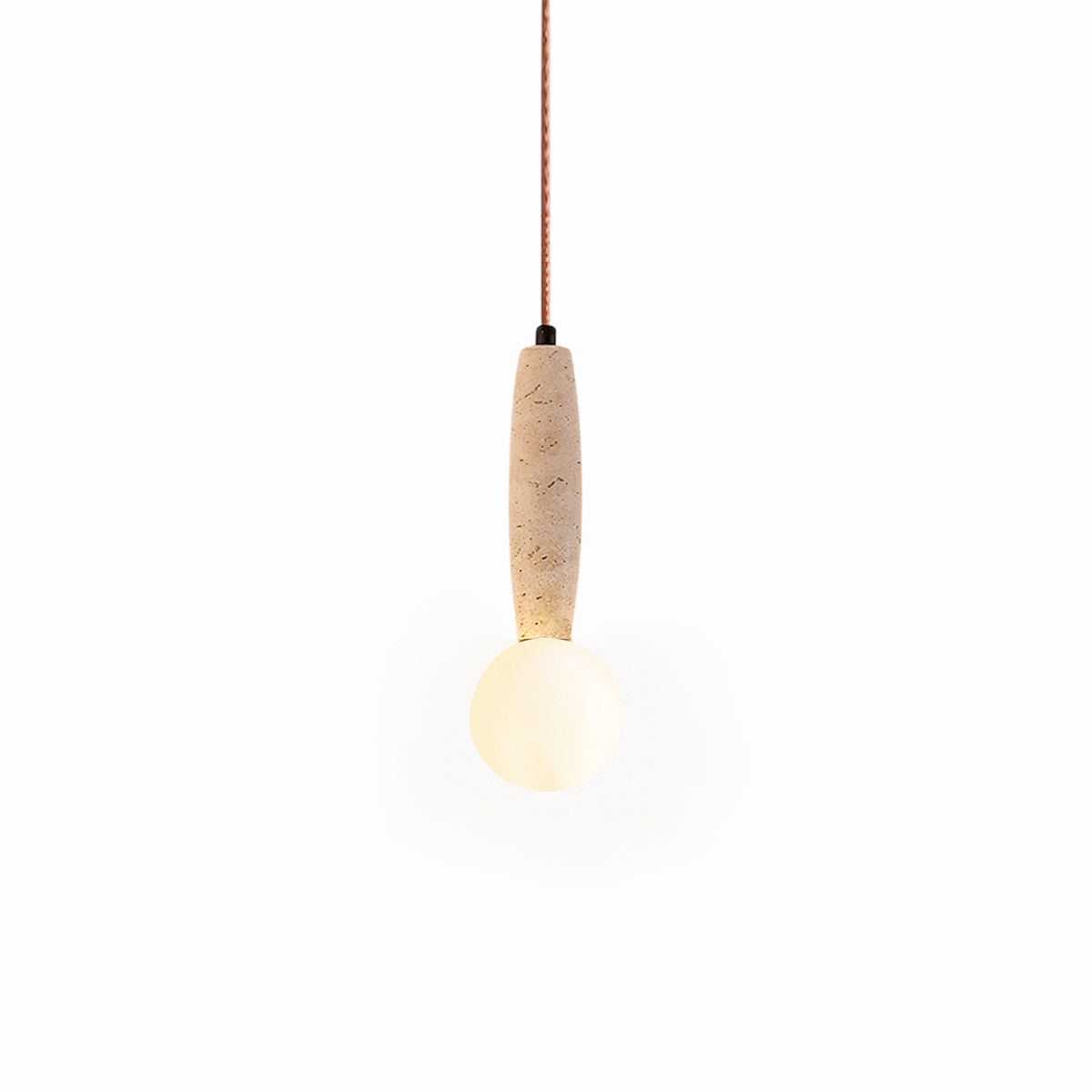 Travertine & White Glass Globe Pendant Light