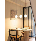 Travertine & White Glass Globe Pendant Light
