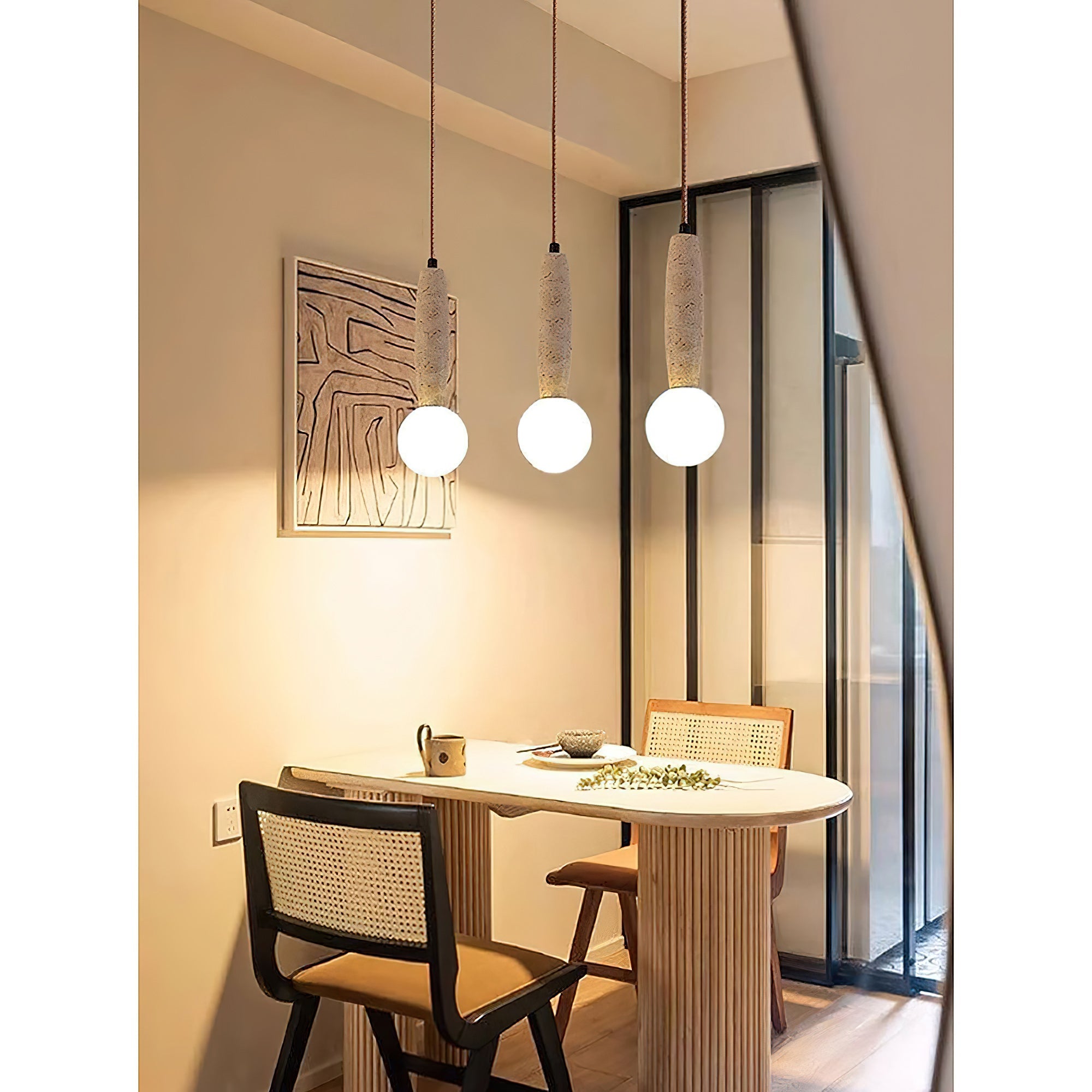 Travertine & White Glass Globe Pendant Light