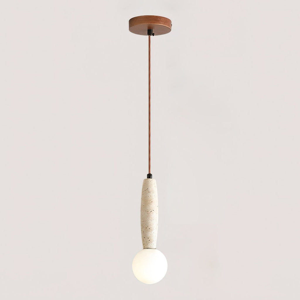 Travertine & White Glass Globe Pendant Light