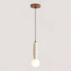 Travertine & White Glass Globe Pendant Light