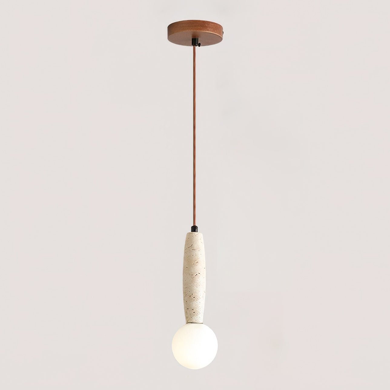 Travertine & White Glass Globe Pendant Light