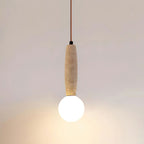 Travertine & White Glass Globe Pendant Light