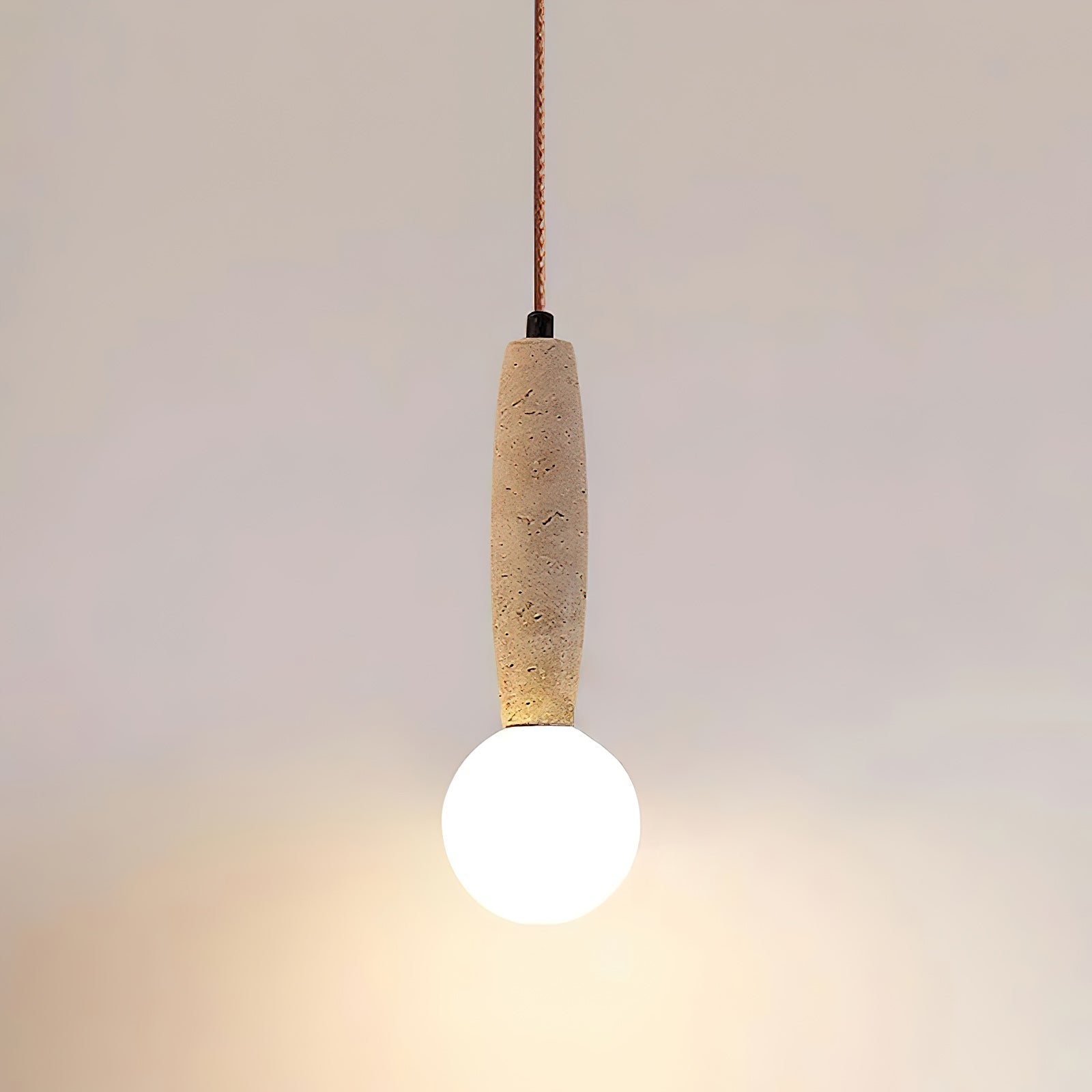 Travertine & White Glass Globe Pendant Light