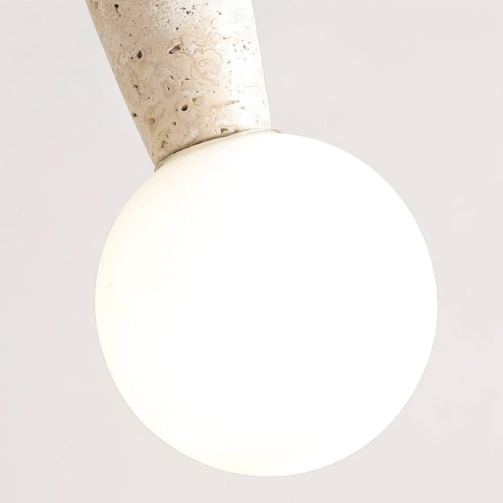 Travertine & White Glass Globe Pendant Light