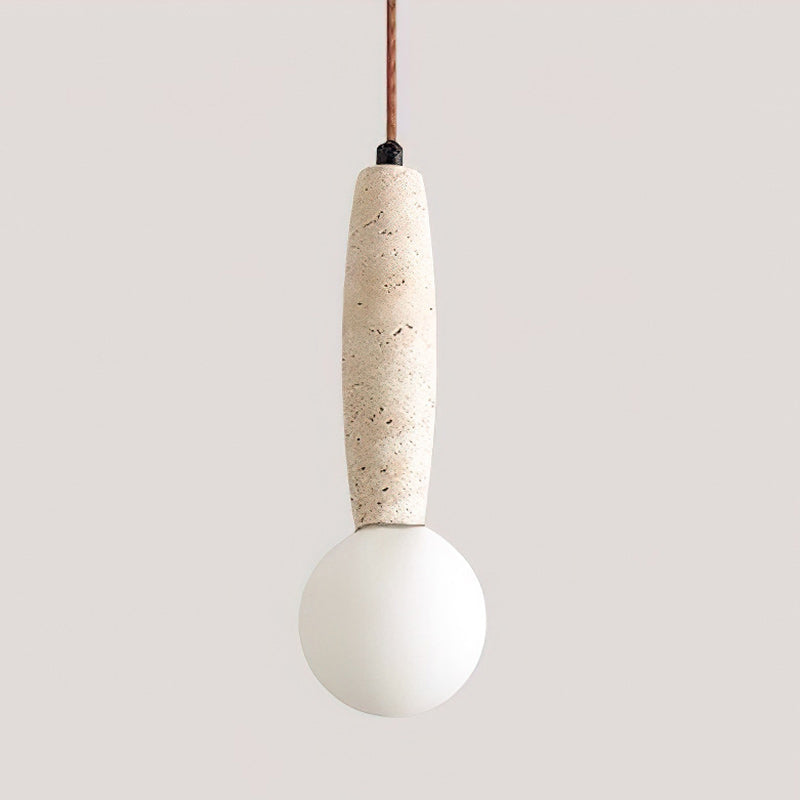 Travertine & White Glass Globe Pendant Light