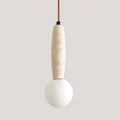 Travertine & White Glass Globe Pendant Light