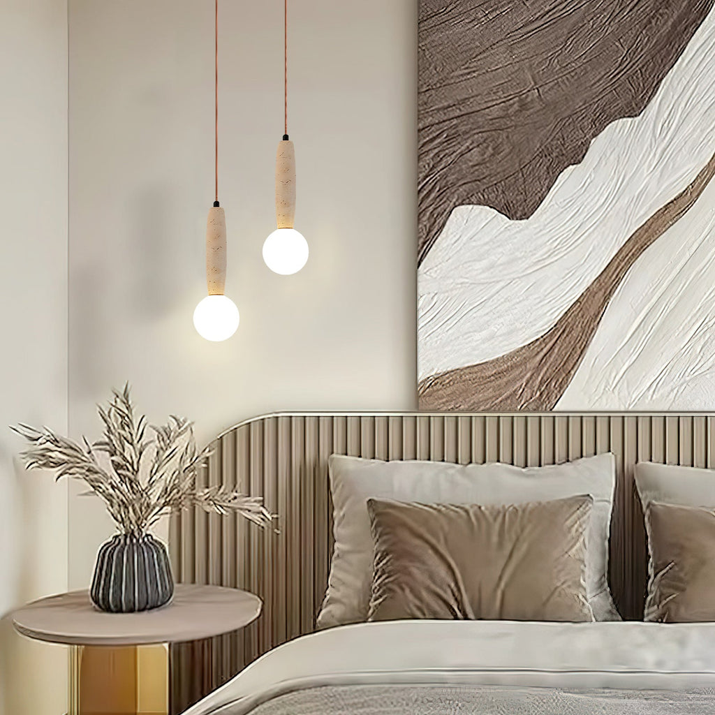 Travertine & White Glass Globe Pendant Light