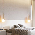 Travertine & White Glass Globe Pendant Light
