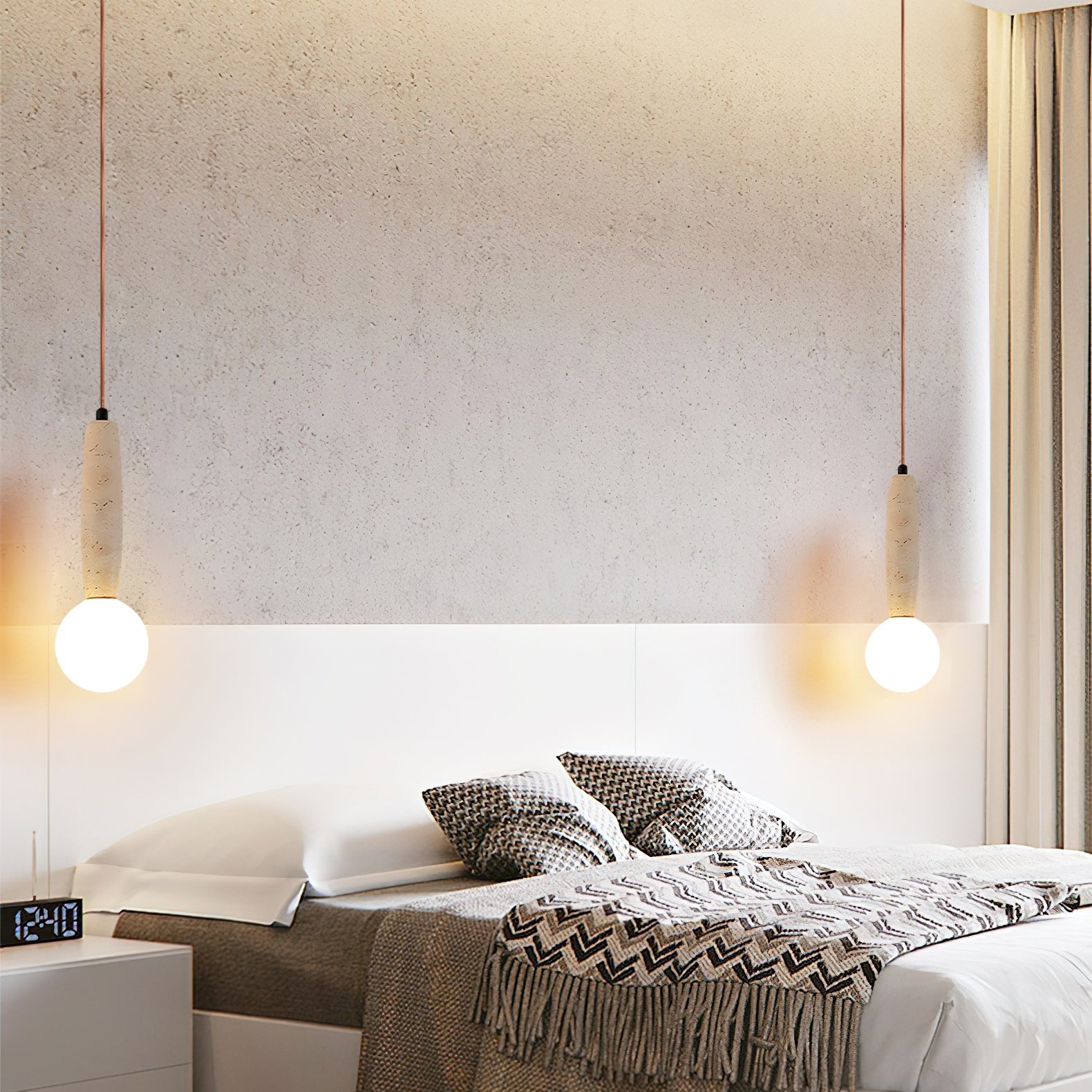 Travertine & White Glass Globe Pendant Light