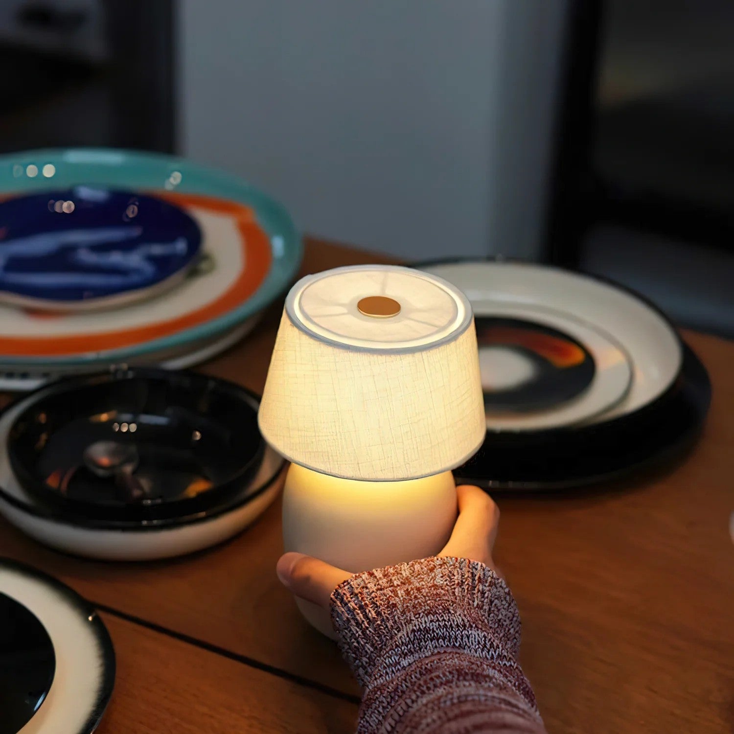Cordless Petite Ceramic Table Lamp with Touch Shade
