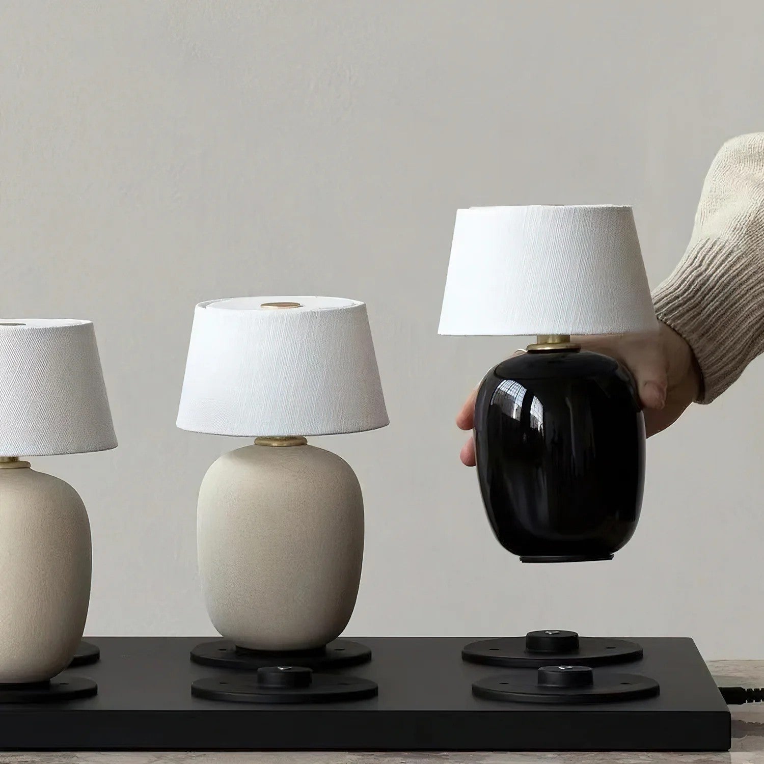 Cordless Petite Ceramic Table Lamp with Touch Shade