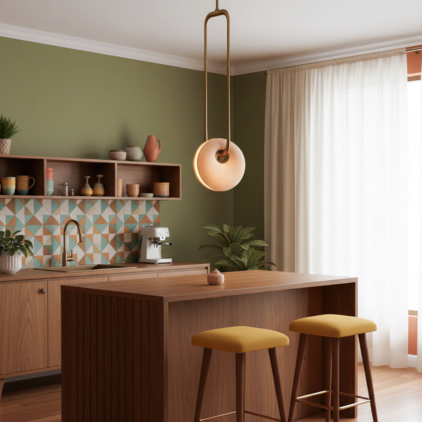 Ripple-Textured Glass Ring Pendant Light, Copper