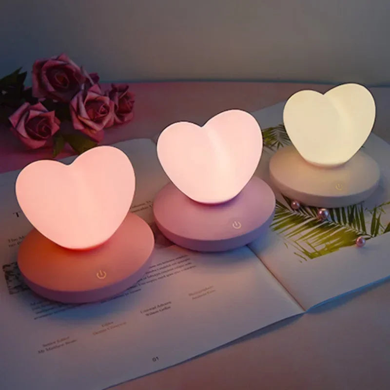 Heart-Shaped Touch Night Light, ABS, Touch-Activated, 3 Color Options
