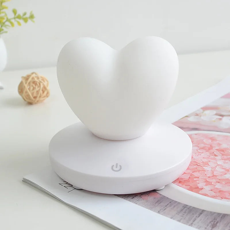 Heart-Shaped Touch Night Light, ABS, Touch-Activated, 3 Color Options