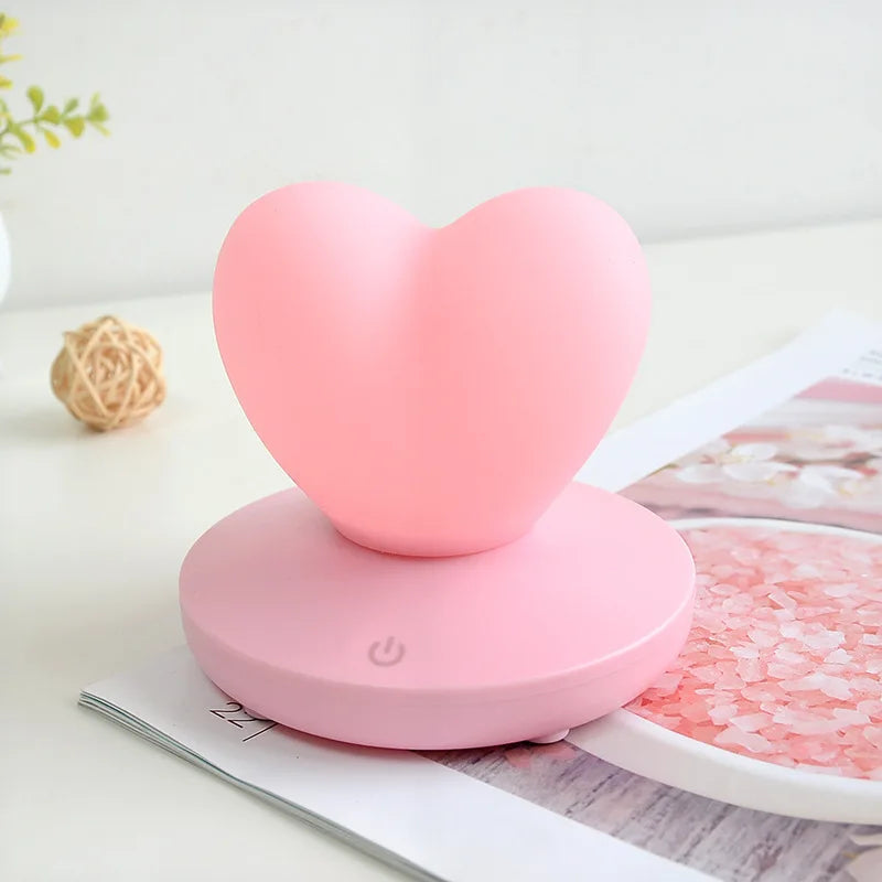Heart-Shaped Touch Night Light, ABS, Touch-Activated, 3 Color Options