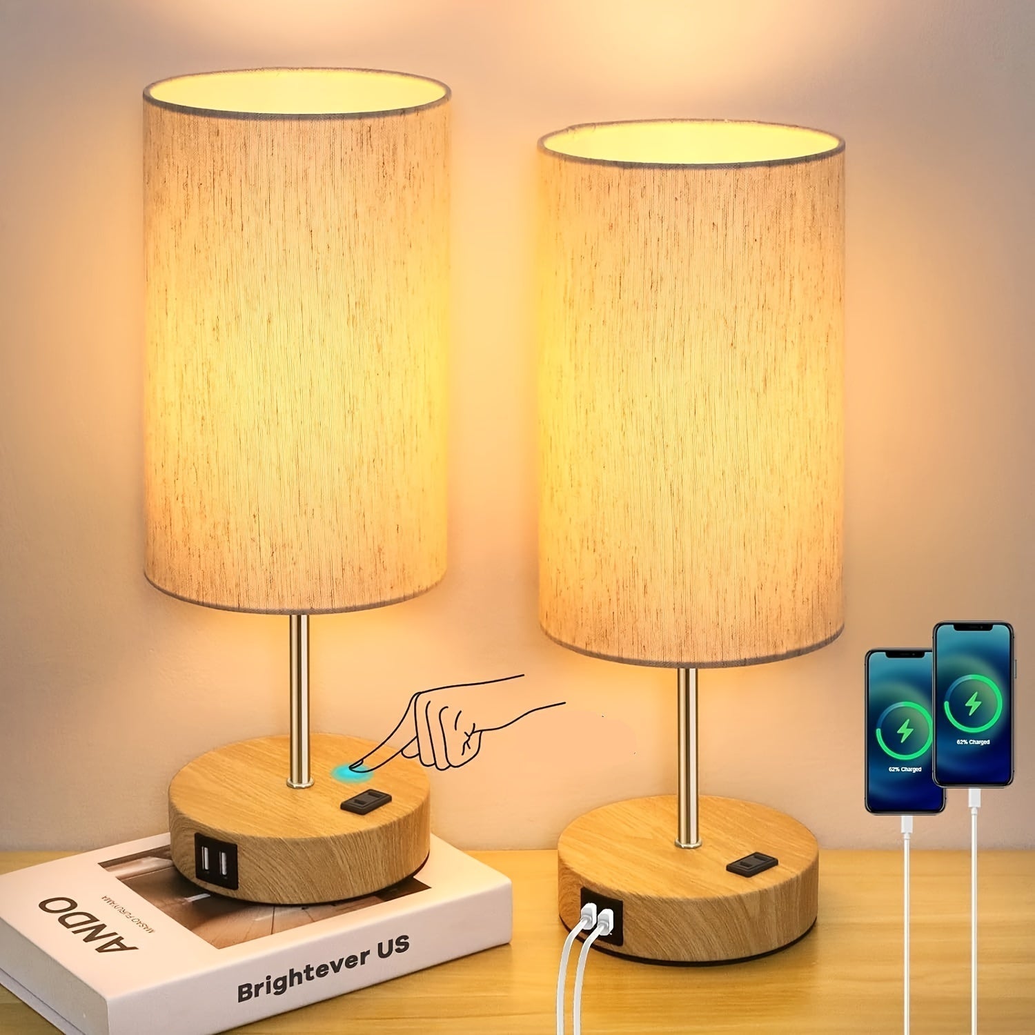 Touch Control LED Table Lamp - USB Charging Ports & Modern Design