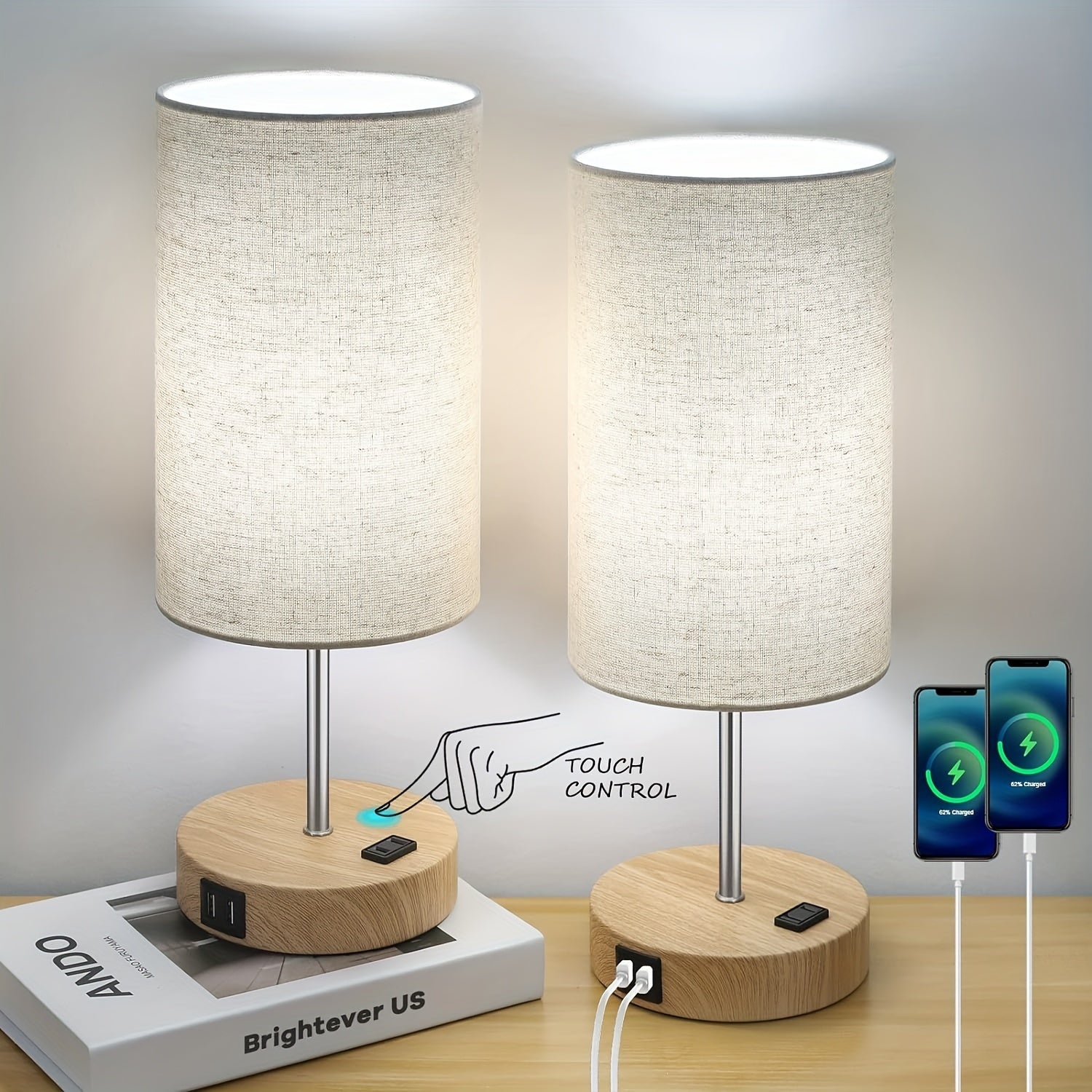 Touch Control LED Table Lamp - USB Charging Ports & Modern Design