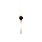 Brass & Marble Cylinder Pendant with Frosted Shade