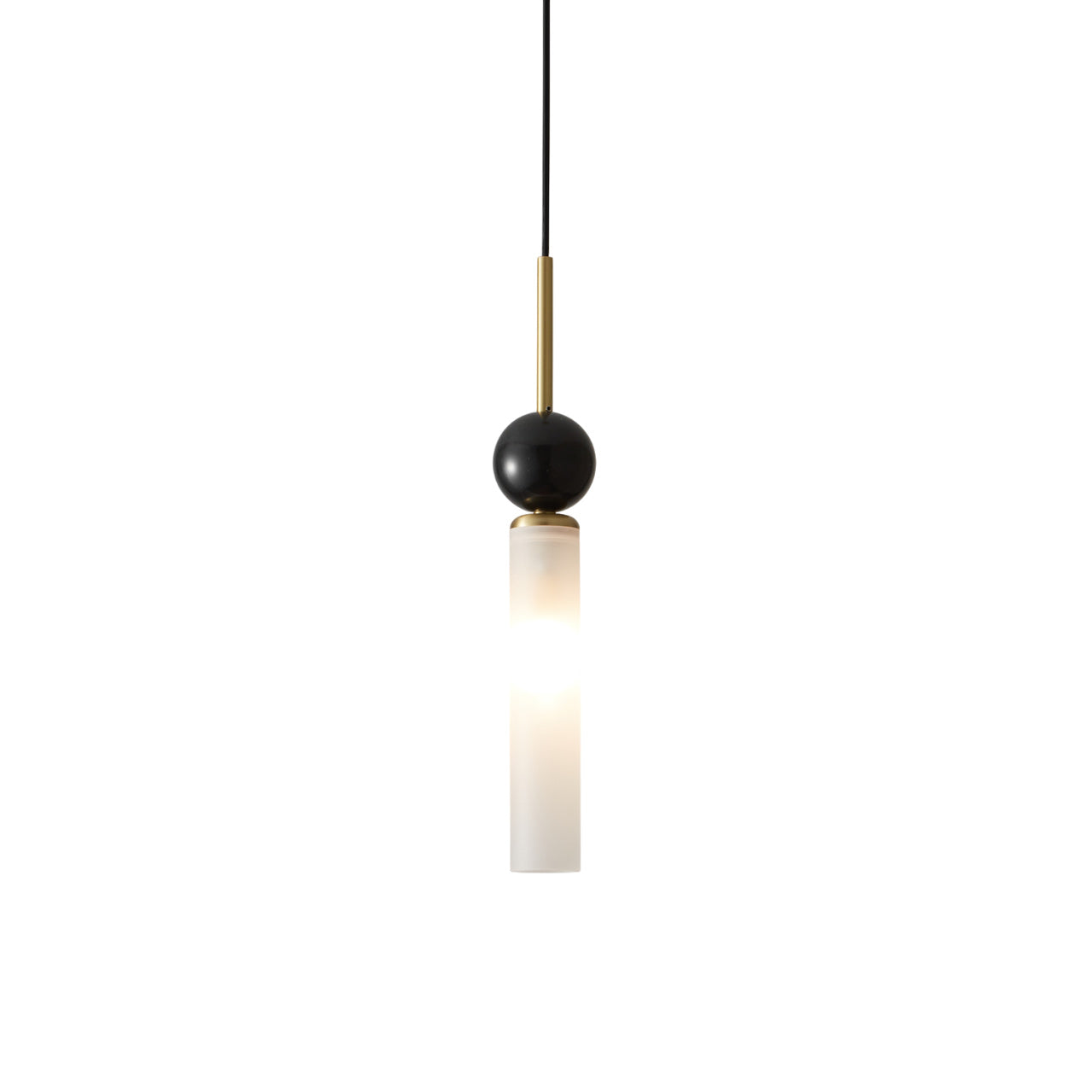 Brass & Marble Cylinder Pendant with Frosted Shade