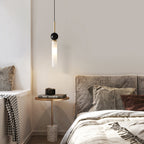 Brass & Marble Cylinder Pendant with Frosted Shade