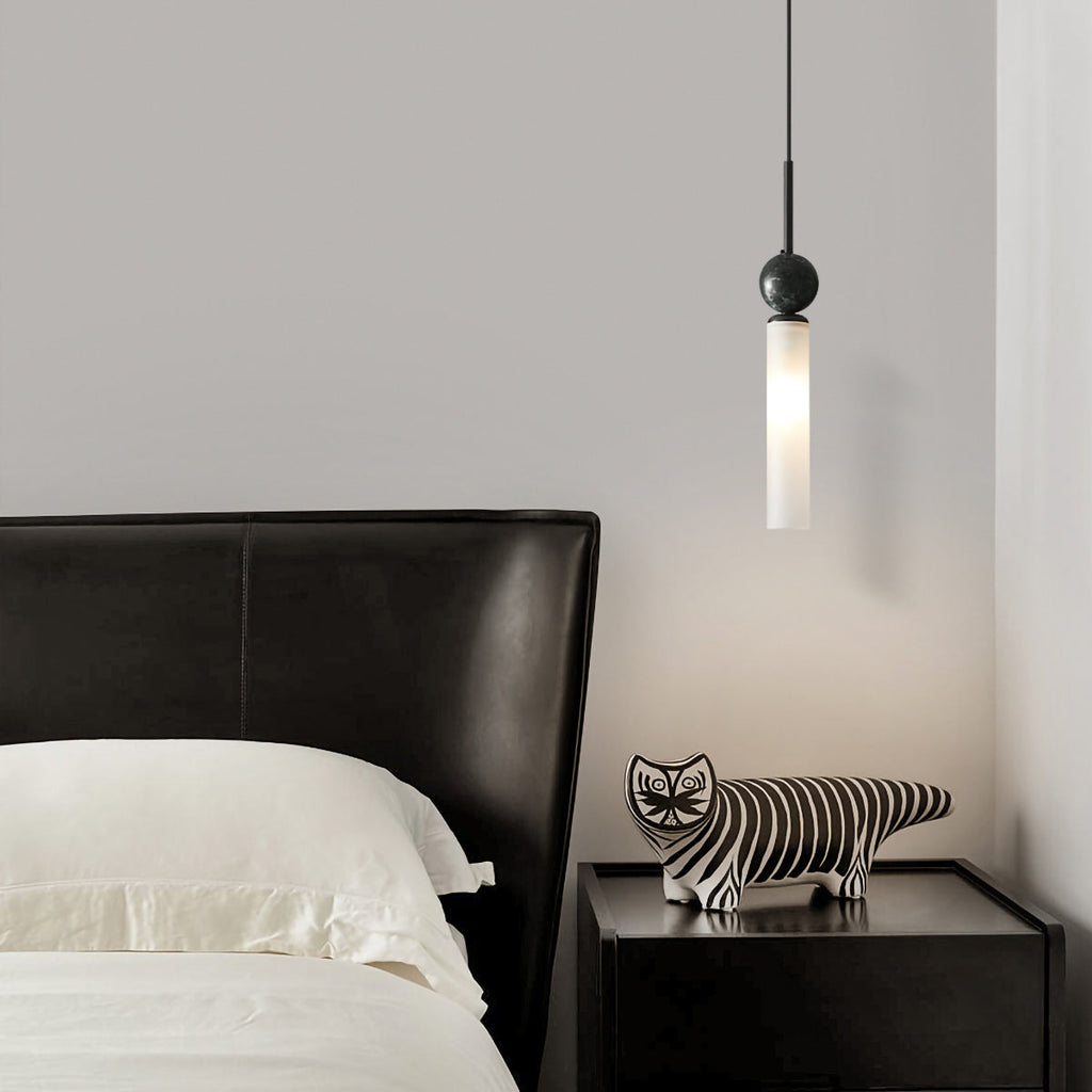 Brass & Marble Cylinder Pendant with Frosted Shade
