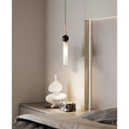 Brass & Marble Cylinder Pendant with Frosted Shade