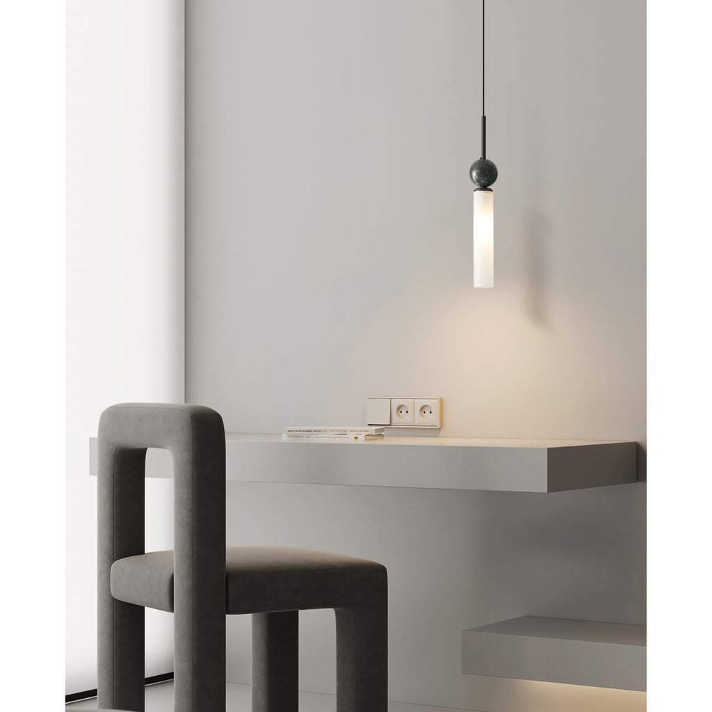 Brass & Marble Cylinder Pendant with Frosted Shade