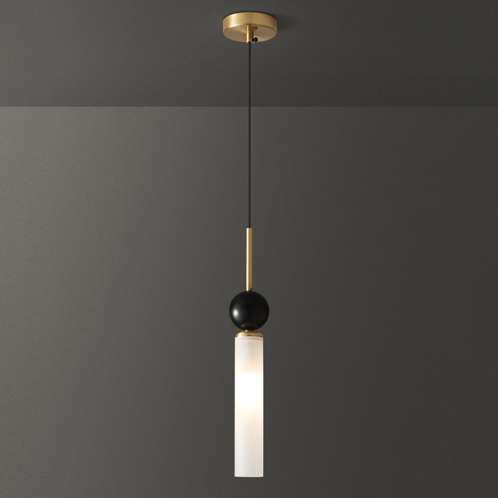 Brass & Marble Cylinder Pendant with Frosted Shade