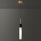 Brass & Marble Cylinder Pendant with Frosted Shade
