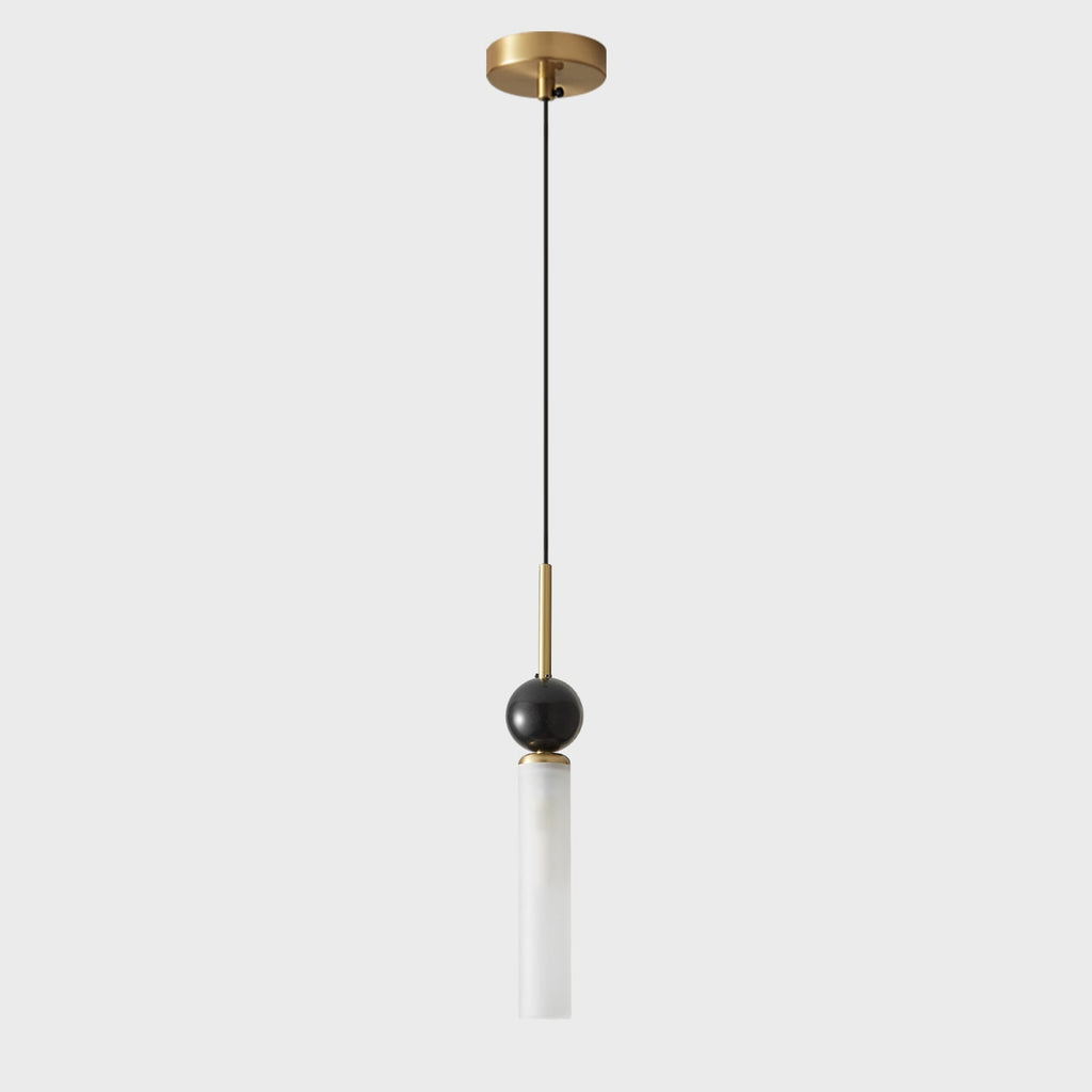 Brass & Marble Cylinder Pendant with Frosted Shade