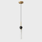 Brass & Marble Cylinder Pendant with Frosted Shade