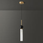 Brass & Marble Cylinder Pendant with Frosted Shade