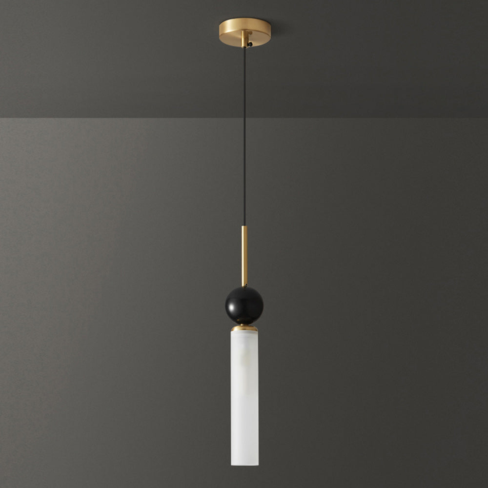 Brass & Marble Cylinder Pendant with Frosted Shade