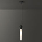 Brass & Marble Cylinder Pendant with Frosted Shade