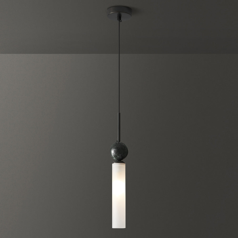 Brass & Marble Cylinder Pendant with Frosted Shade