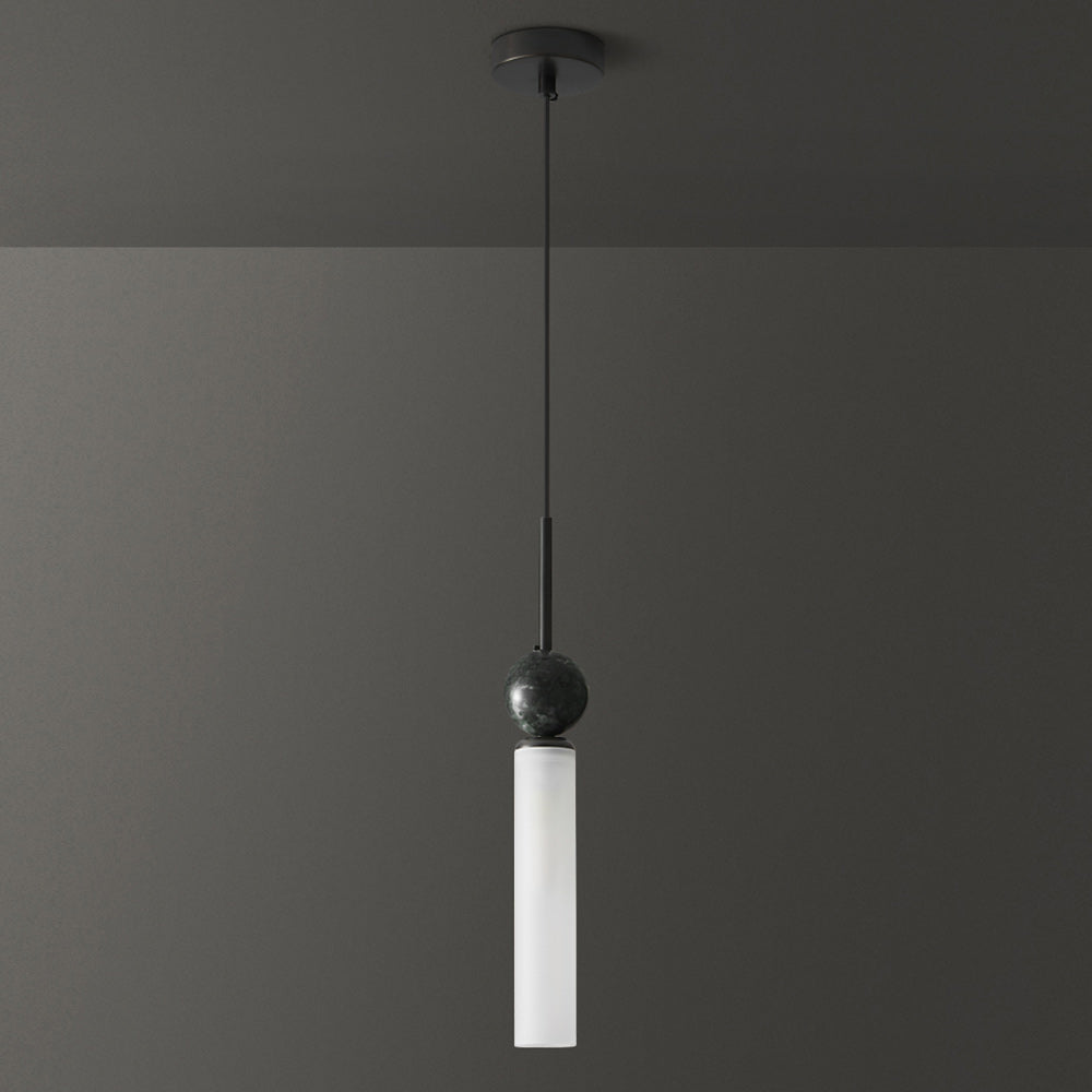 Brass & Marble Cylinder Pendant with Frosted Shade