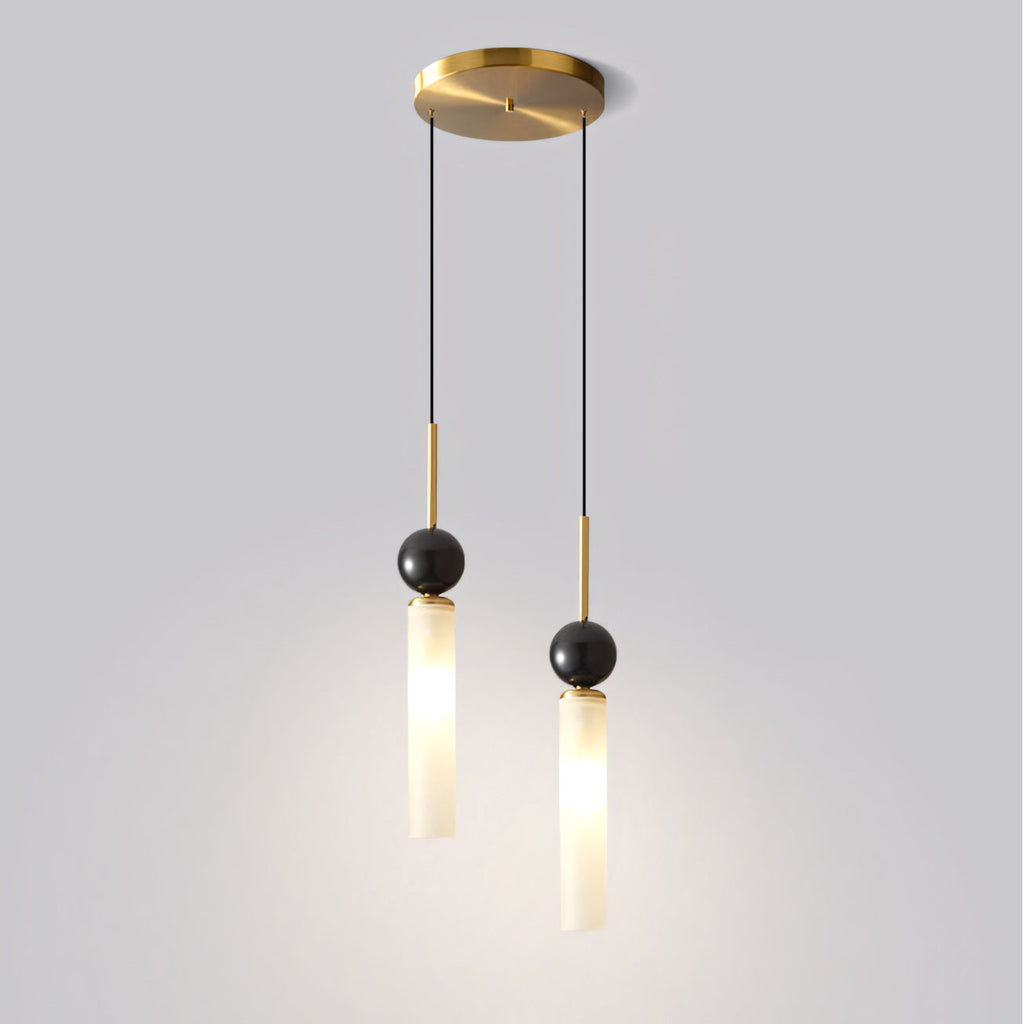 Brass & Marble Cylinder Pendant with Frosted Shade