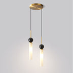 Brass & Marble Cylinder Pendant with Frosted Shade