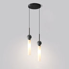 Brass & Marble Cylinder Pendant with Frosted Shade