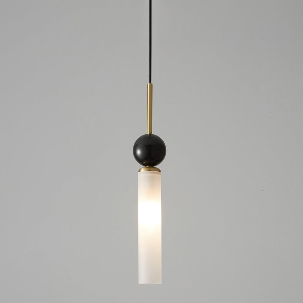 Brass & Marble Cylinder Pendant with Frosted Shade
