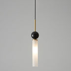 Brass & Marble Cylinder Pendant with Frosted Shade