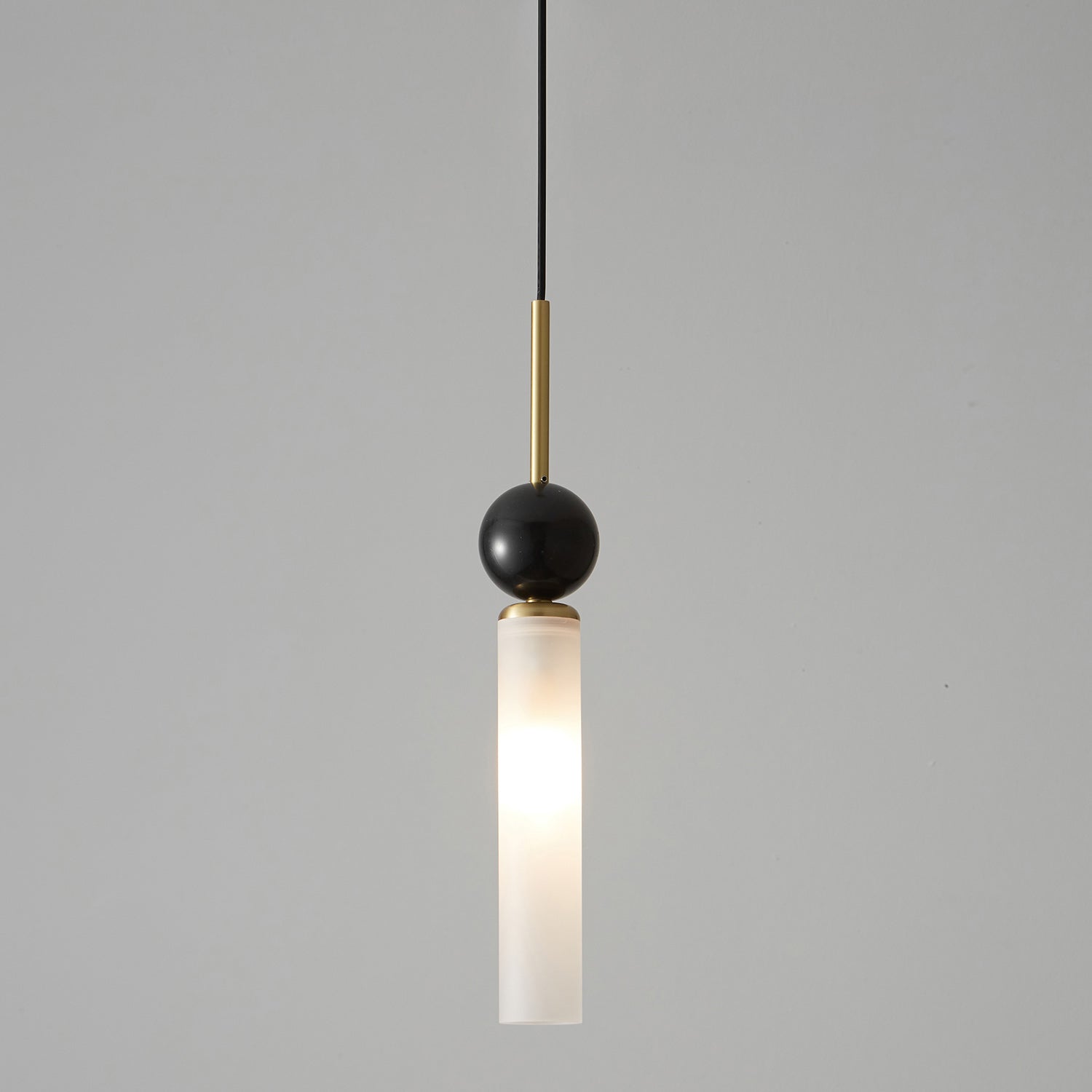 Brass & Marble Cylinder Pendant with Frosted Shade