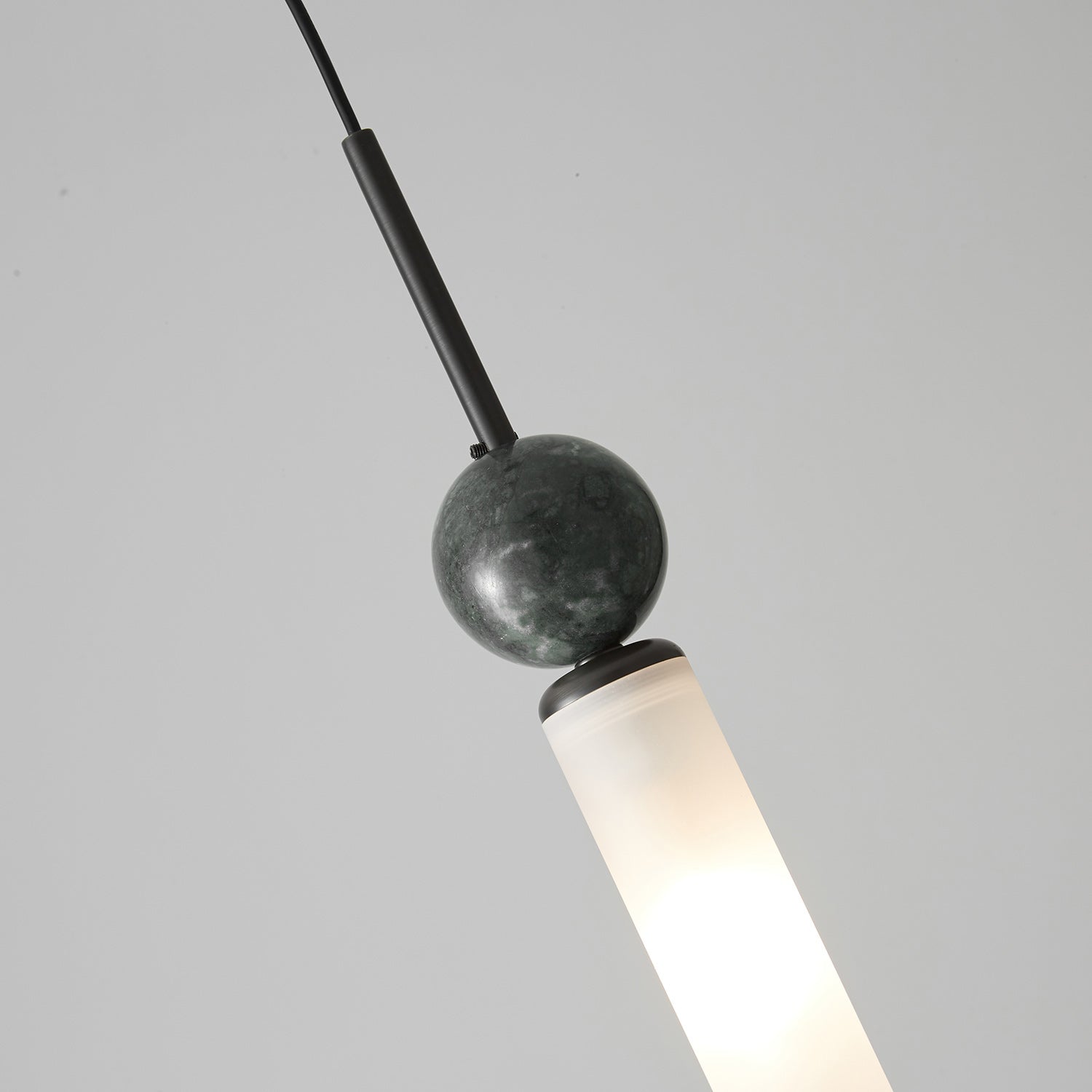 Brass & Marble Cylinder Pendant with Frosted Shade