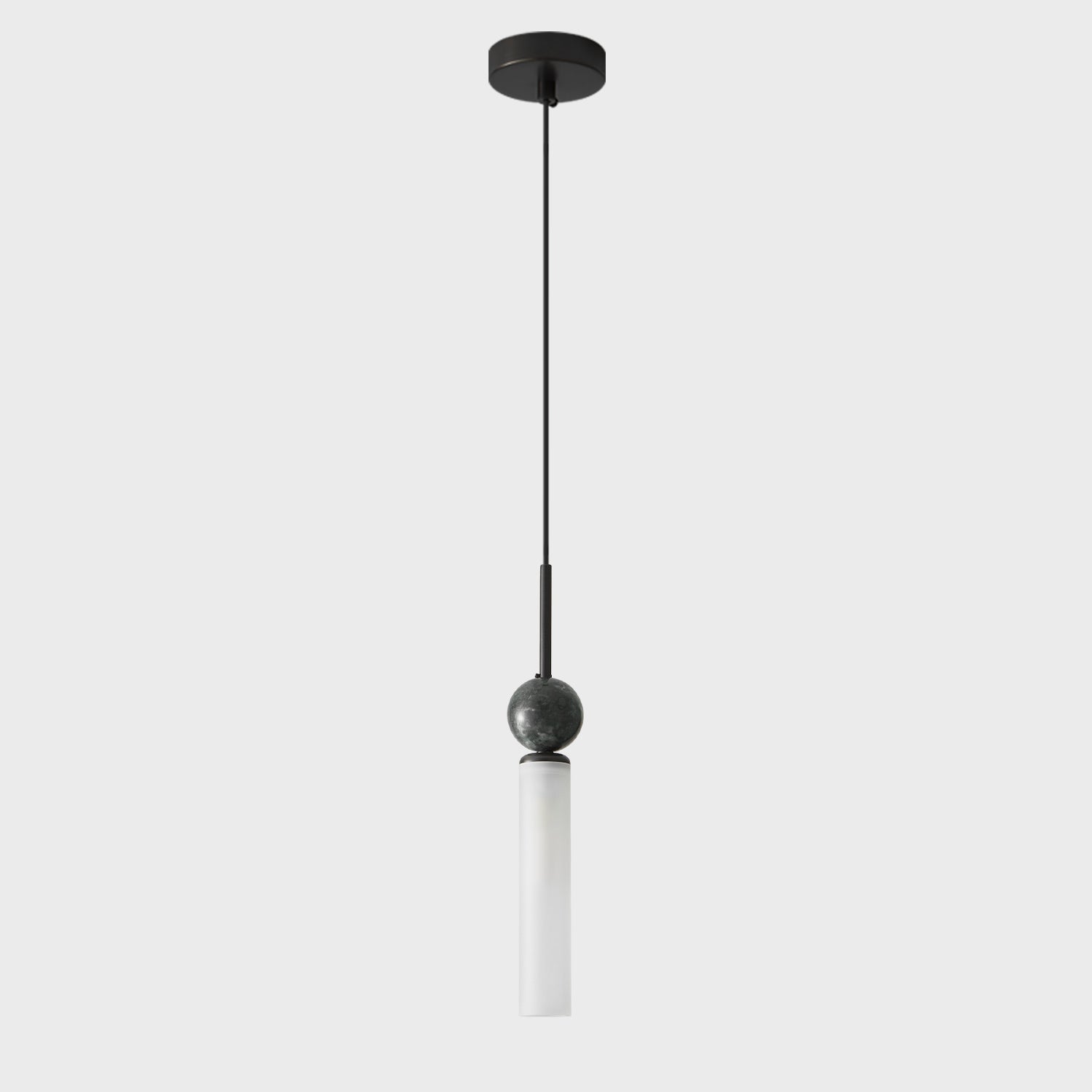 Brass & Marble Cylinder Pendant with Frosted Shade
